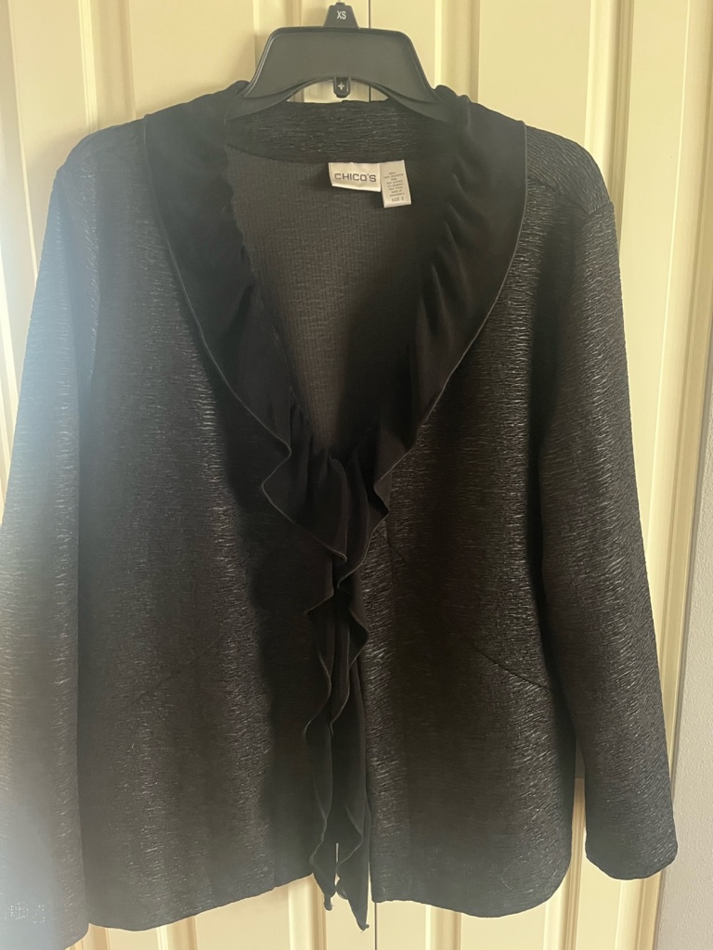 Chico's Black Ruffle-Front Jacket